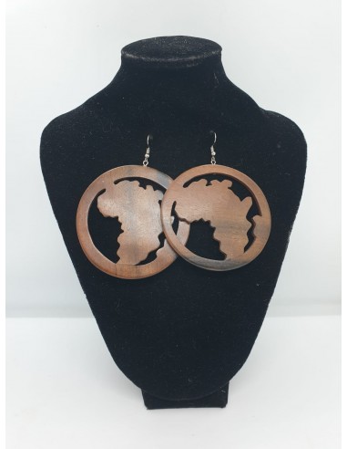 Boucle d'oreilles carte d'Afrique en bois d'ébène Véritable concentré