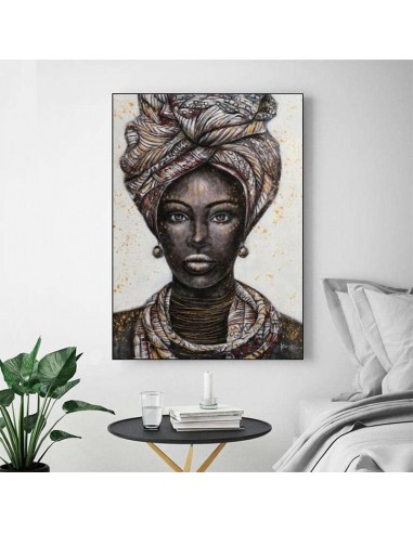 Tableau Noir et Blanc Femme Africaine basket pas cher